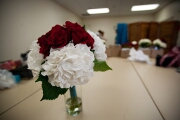Bouquet - red roses and white hydrangea