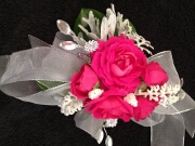 Hot pink and silver wrist corsage