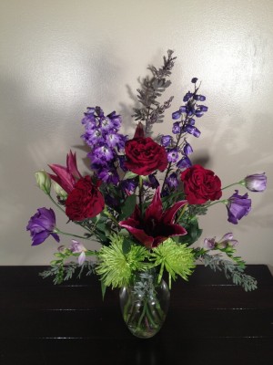 Rose, Delphinium, Spider Mum