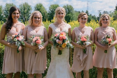 Bride and bridesmaids with bouquets