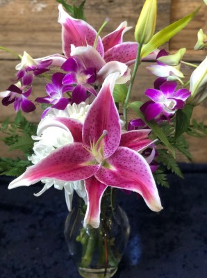 Asiatic Lily, orchid, spider mum ($35)