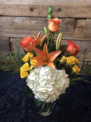 Hydrangea, lily, rose ($35)