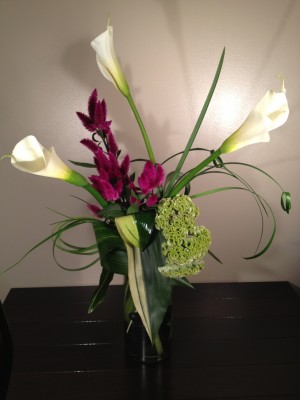 White calla and purple