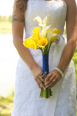 Deanna's Bouquet - yellow and white calla lilies (June)