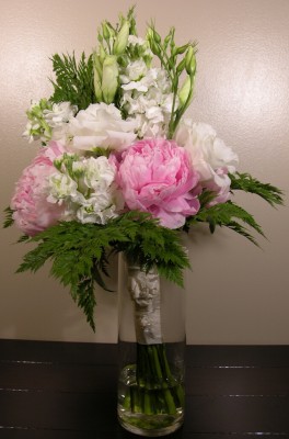 Sarah's: Peonies, lisianthus, stock, fern (June)