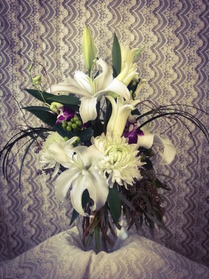Lily, spider mum, orchid ($65)