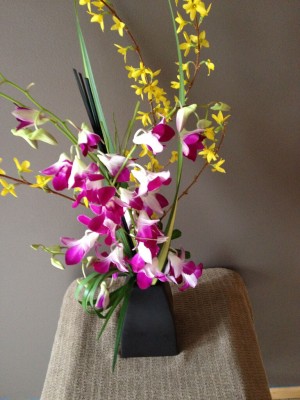 Valentine's Bouquet - orchids and forsythia