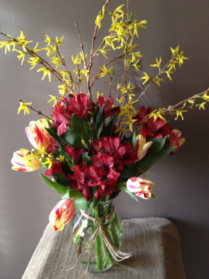 Tulips, alstromeria, forsythia