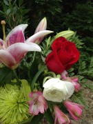 Rose, Lily, spider mum and alstromeria 