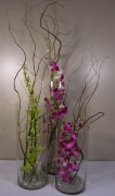 3 cylinders with branches and orchids