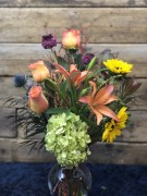 Hydrangea, rose, lily, thistle, scabiosa, sunflower ($45)