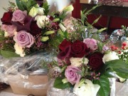 Lavendar and Bacarra roses, calla lilies