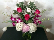 Rose, orchid, tulip, hydrangea, spider mum