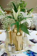 Gold centerpieces - wine and beer bottles