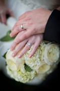 Bridal bouquet, Sarah, and Josh - with rings