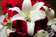 Bridal bouquet and wedding rings