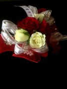 Rose prom corsage - red and white