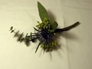 Sea holly and eucalyptus boutonniere