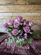 Dozen lavendar roses and alstromeria