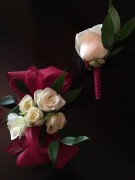 Prom corsage - white rose and magenta accent