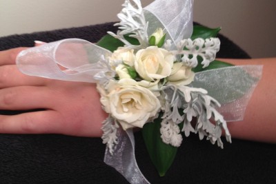 Light blue wrist corsage