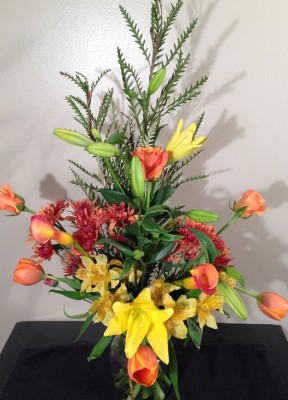 Lilies, tulips, mums