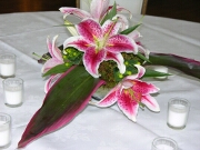 Centerpiece with Asiatic lilies and tropical